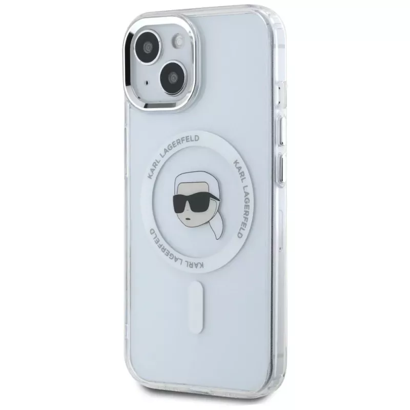 KARL LAGERFELD IML Metal Karl Head MagSafe puzdro pre Apple iPhone 15 Plus biele