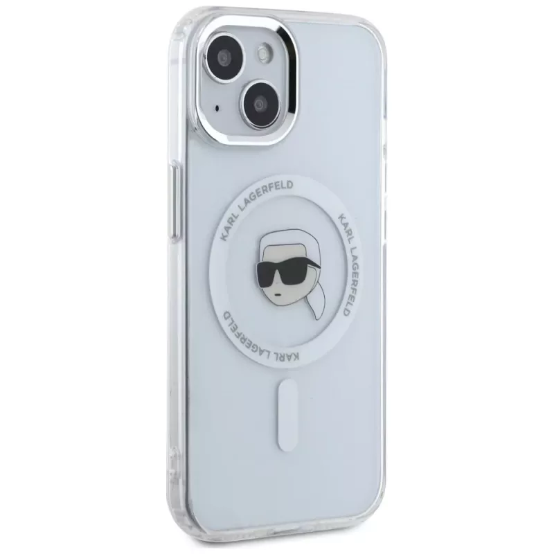 KARL LAGERFELD IML Metal Karl Head MagSafe puzdro pre Apple iPhone 15 Plus biele