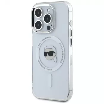 KARL LAGERFELD IML Metal Karl Head MagSafe puzdro pre Apple iPhone 15 Pro, biele