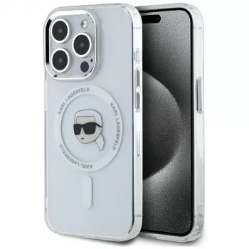 KARL LAGERFELD IML Metal Karl Head MagSafe puzdro pre Apple iPhone 15 Pro Max biele