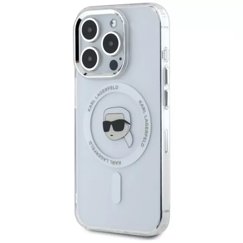 KARL LAGERFELD IML Metal Karl Head MagSafe puzdro pre Apple iPhone 15 Pro Max biele