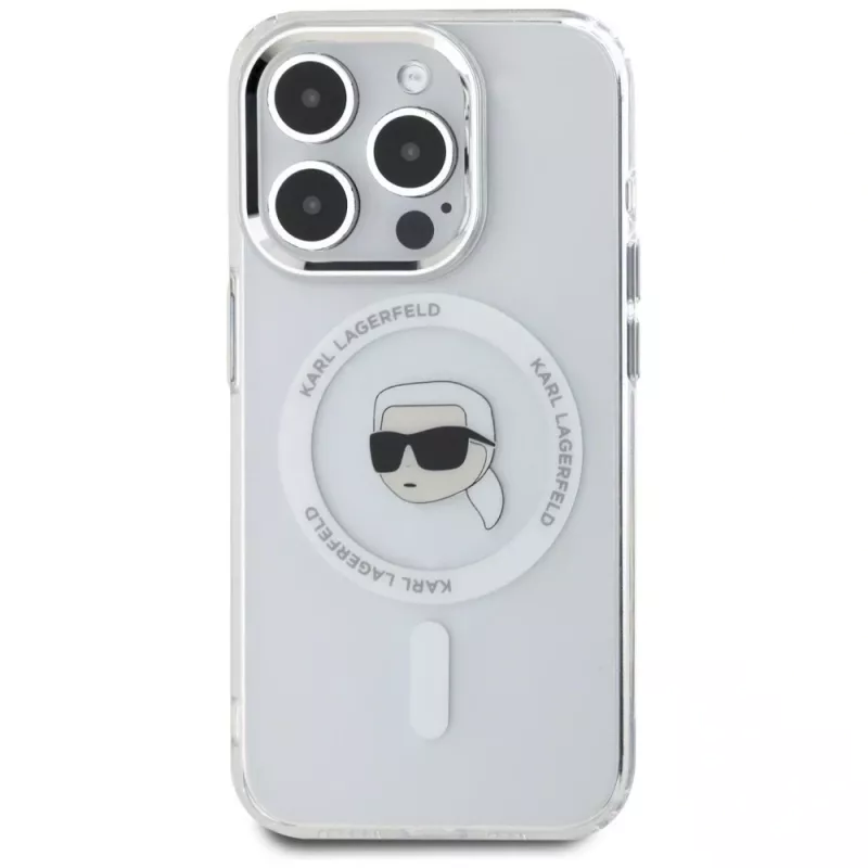 KARL LAGERFELD IML Metal Karl Head MagSafe puzdro pre Apple iPhone 15 Pro Max biele