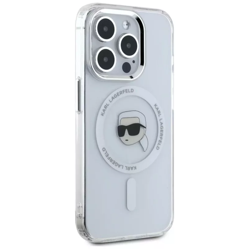 KARL LAGERFELD IML Metal Karl Head MagSafe puzdro pre Apple iPhone 15 Pro Max biele