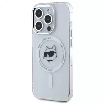 Karl Lagerfeld KLHMP15XHLSCHH pevné puzdro IML Metal Choupette Head MagSafe pre iPhone 15 Pro Max 6,7 inch biele
