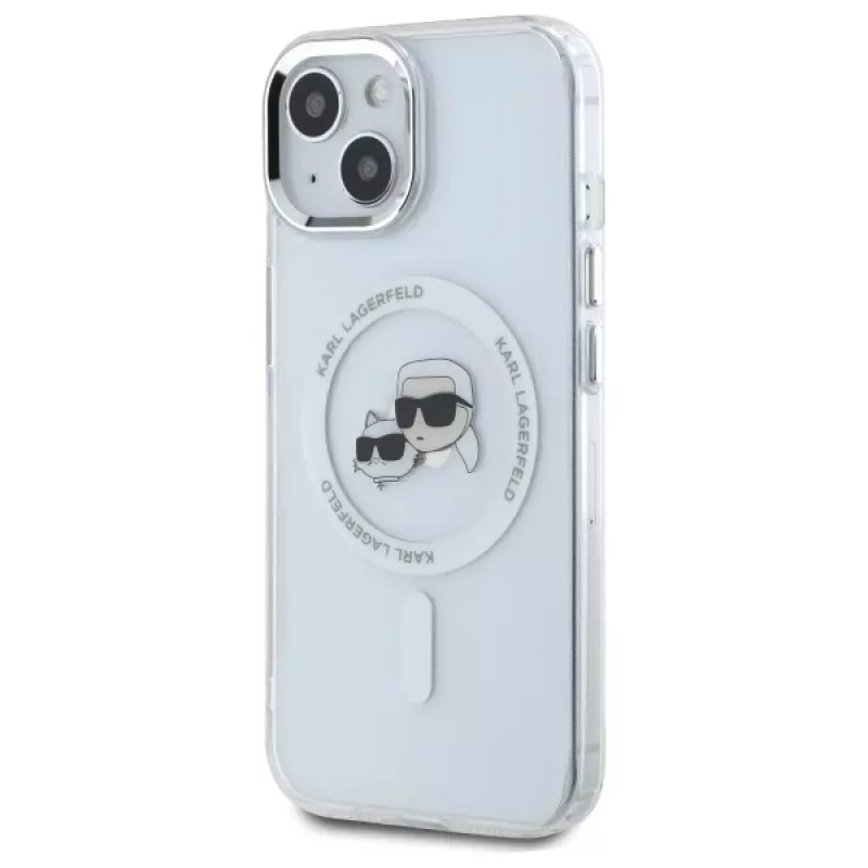 Karl Lagerfeld KLHMP15SHLSKCH pevné puzdro pre Apple iPhone 15 6,1 inch biele Karl & Choupette Head MagSafe