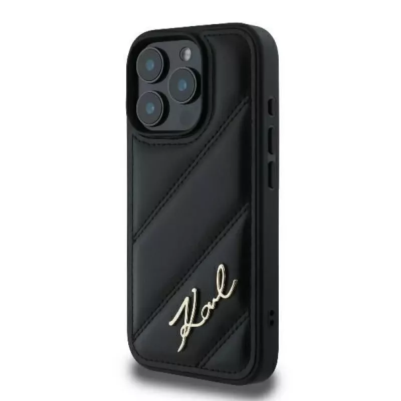 Karl Lagerfeld Quilted Signature pevné puzdro pre iPhone 16 Pro, čierna