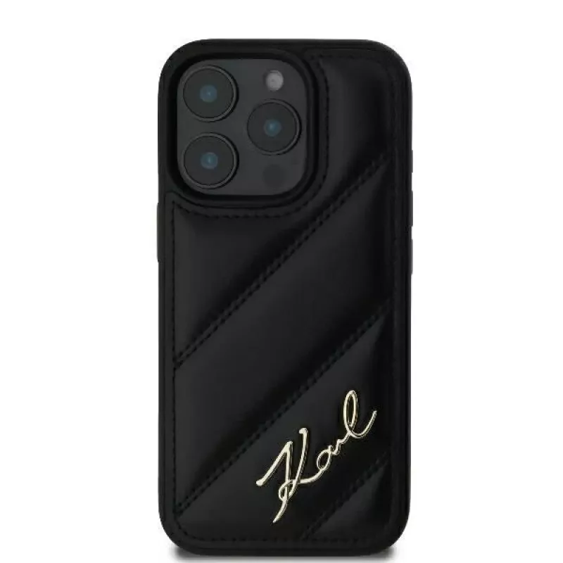 Karl Lagerfeld Quilted Signature pevné puzdro pre iPhone 16 Pro, čierna