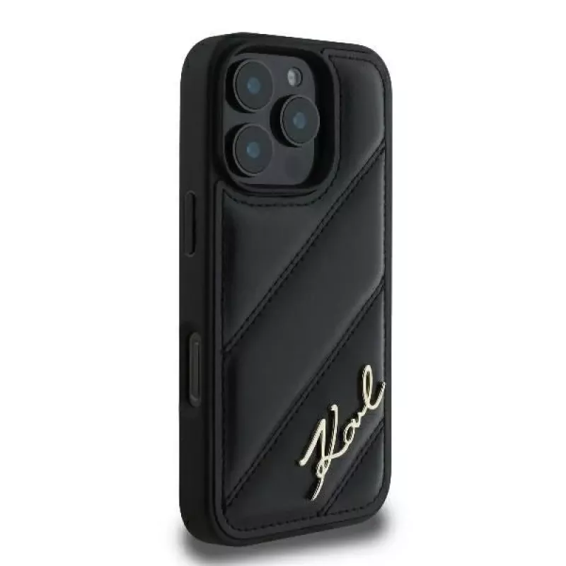 Karl Lagerfeld Quilted Signature pevné puzdro pre iPhone 16 Pro, čierna