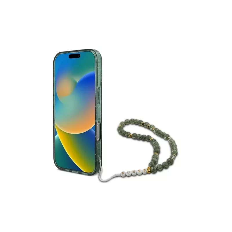 Guess IML Glitter With Pearl Strap puzdro MagSafe pre iPhone 16 Pro Max (zelená)