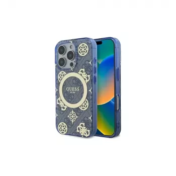 Guess GUHMP16LH4PYEEB iPhone 16 Pro 6,3 inch modré puzdro IML Peony On 4G Background MagSafe