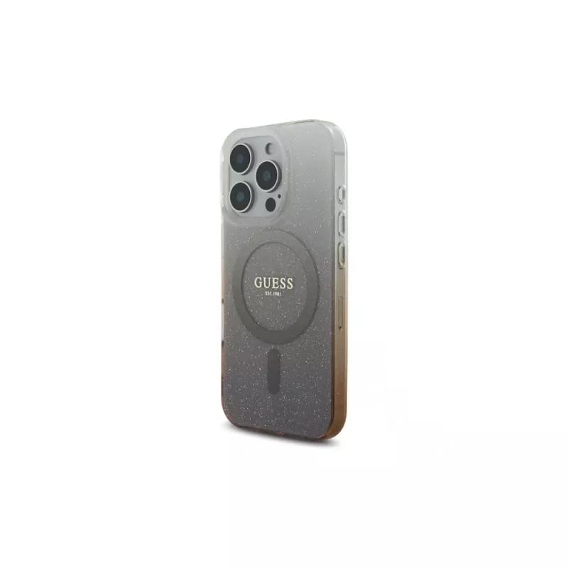 Guess IML Glitter Gradient MagSafe puzdro pre Apple iPhone 16 Pro (hnedá)