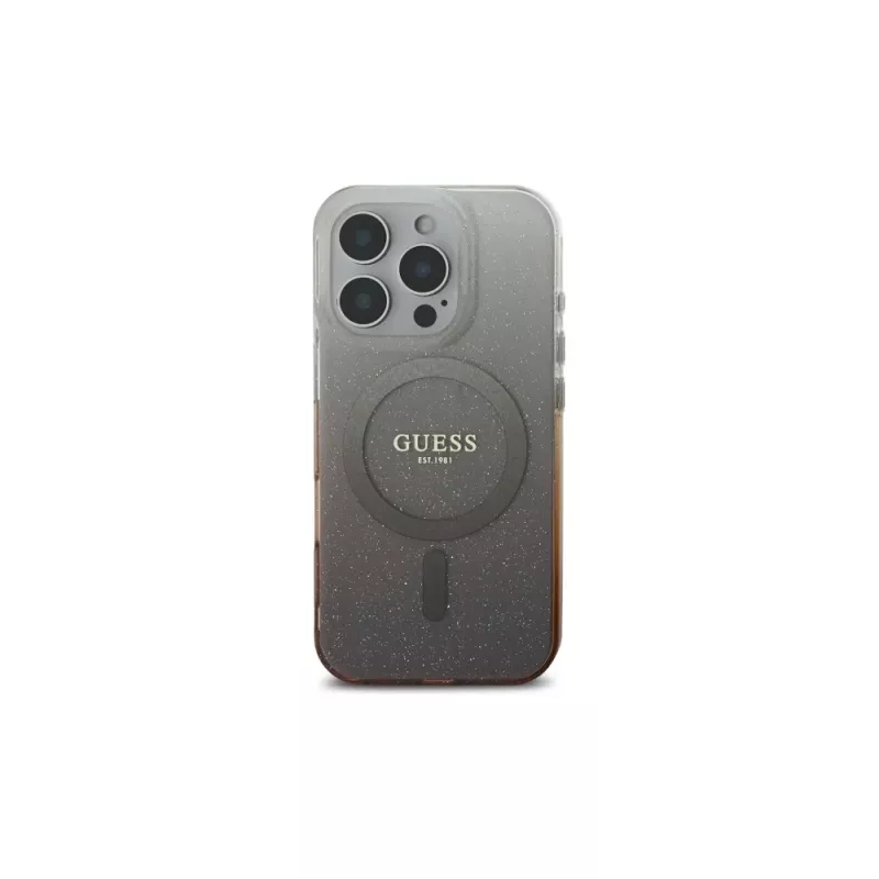 Guess IML Glitter Gradient MagSafe puzdro pre Apple iPhone 16 Pro (hnedá)