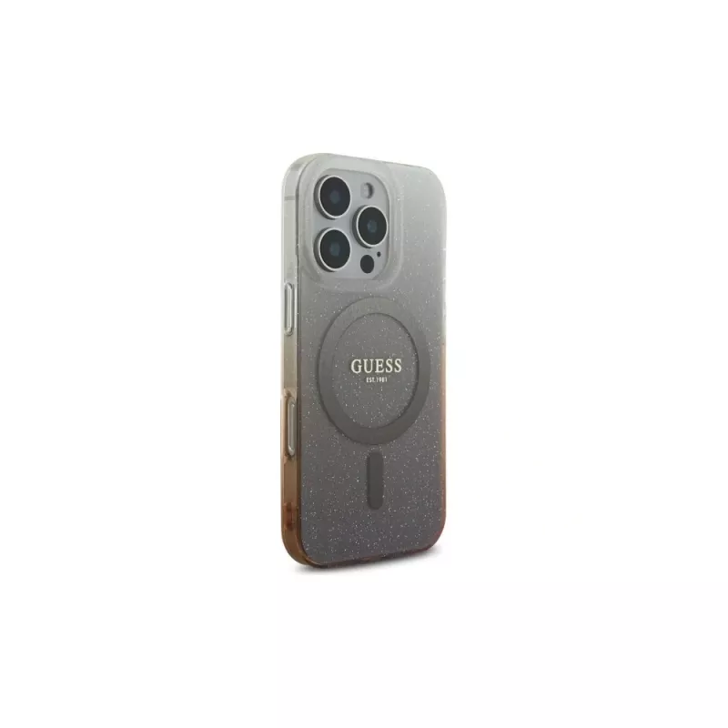 Guess IML Glitter Gradient MagSafe puzdro pre Apple iPhone 16 Pro (hnedá)