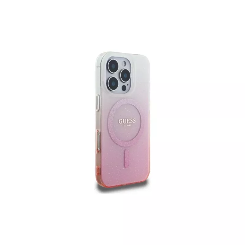 Guess IML Glitter Gradient MagSafe puzdro pre iPhone 16 Pro (pink)