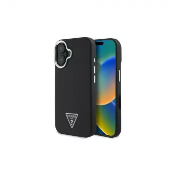 Guess GUHMP16SPGTSPSK iPhone 16 čierne puzdro Grained Triangle MagSafe