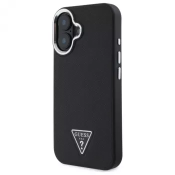 Guess Grained Triangle MagSafe pevné puzdro pre Apple iPhone 16 Plus – čierna