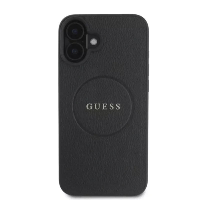 Guess GUHMP16SPGHSMMK Grained Gold Ring tvrdé puzdro MagSafe pre Apple iPhone 16 6,1 palca, čierne