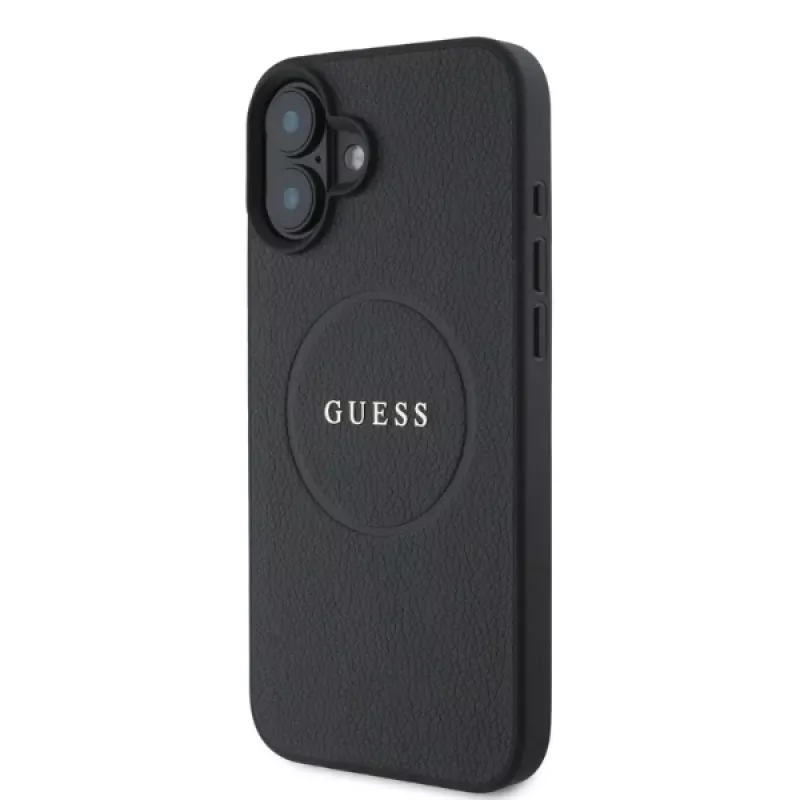 Guess GUHMP16SPGHSMMK Grained Gold Ring tvrdé puzdro MagSafe pre Apple iPhone 16 6,1 palca, čierne