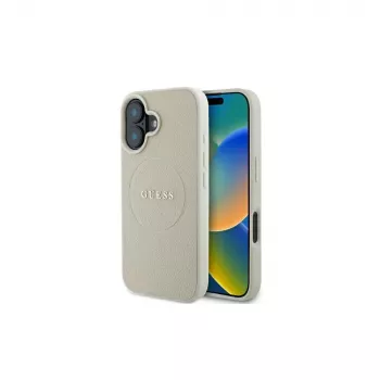 Guess GUHMP16SPGHSMME iPhone 16 béžové puzdro Grained Ring MagSafe