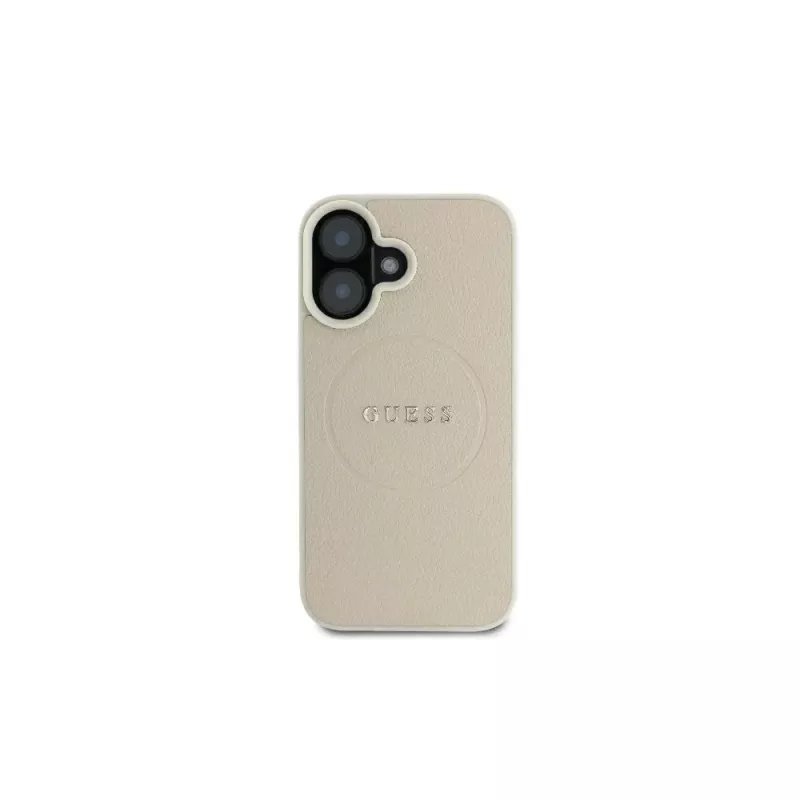 Guess GUHMP16SPGHSMME iPhone 16 béžové puzdro Grained Ring MagSafe