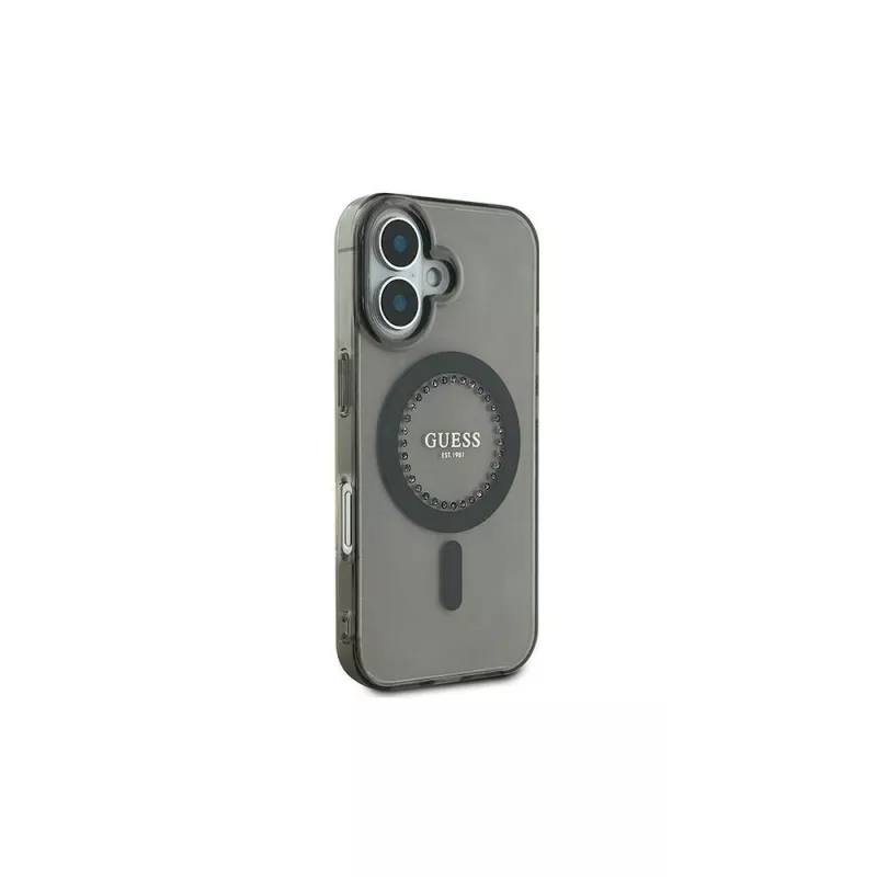 Guess IML Rhinestones MagSafe puzdro pre iPhone 16 (čierna)