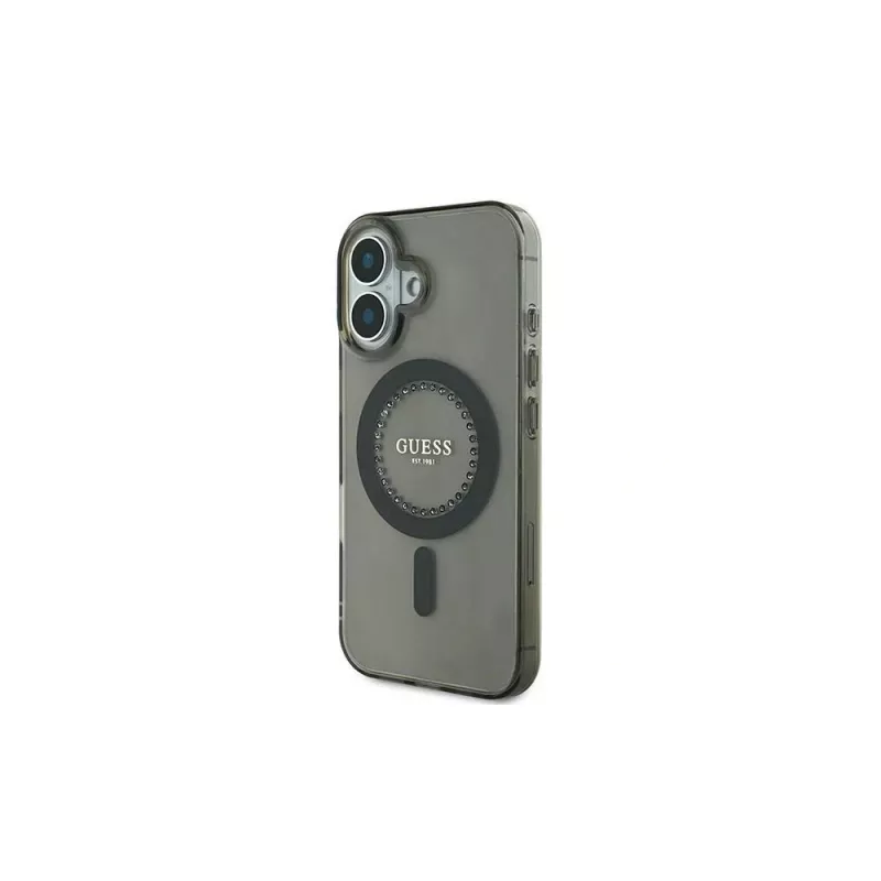 Guess IML Rhinestones MagSafe puzdro pre iPhone 16 Plus (čierna)
