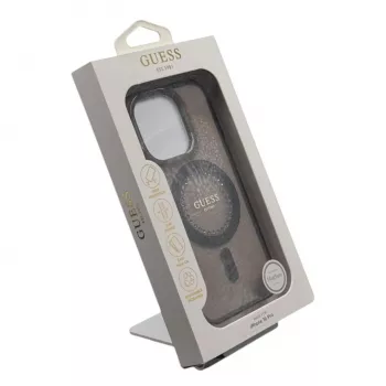 Guess GUHMP16LPFTDTEK pevné puzdro pre Apple iPhone 16 Pro 6,3 palca, čierna, IML kamienky, MagSafe