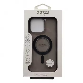 Guess IML Rhinestones MagSafe puzdro pre iPhone 16 Pro Max (čierna)