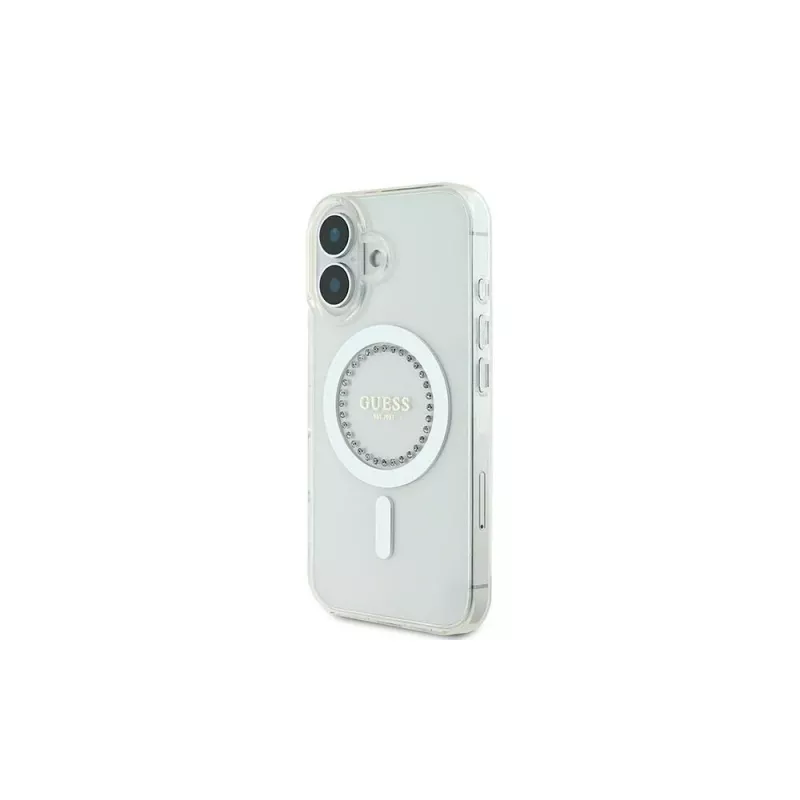 Guess GUHMP16SPFTDTEH puzdro IML Rhinestones MagSafe pre Apple iPhone 16 6,1 palca biela
