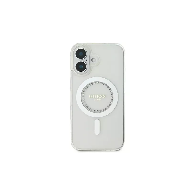Guess GUHMP16SPFTDTEH puzdro IML Rhinestones MagSafe pre Apple iPhone 16 6,1 palca biela