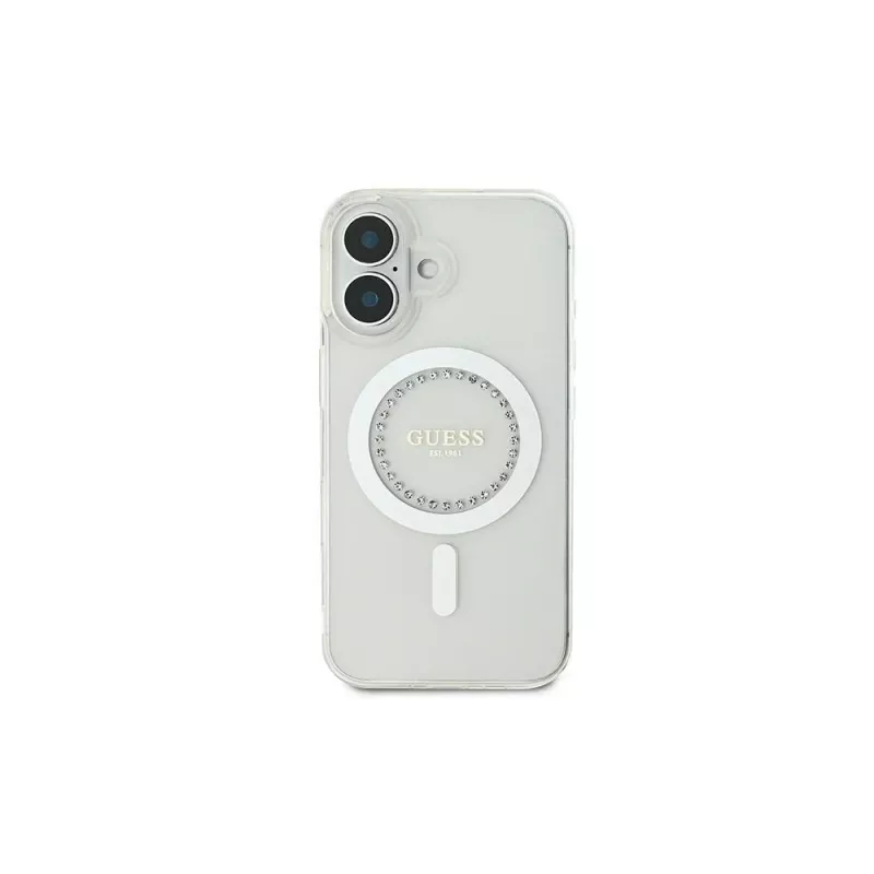 Guess GUHMP16MPFTDTEH puzdro IML Rhinestones MagSafe pre Apple iPhone 16 Plus 6,7 palca biela