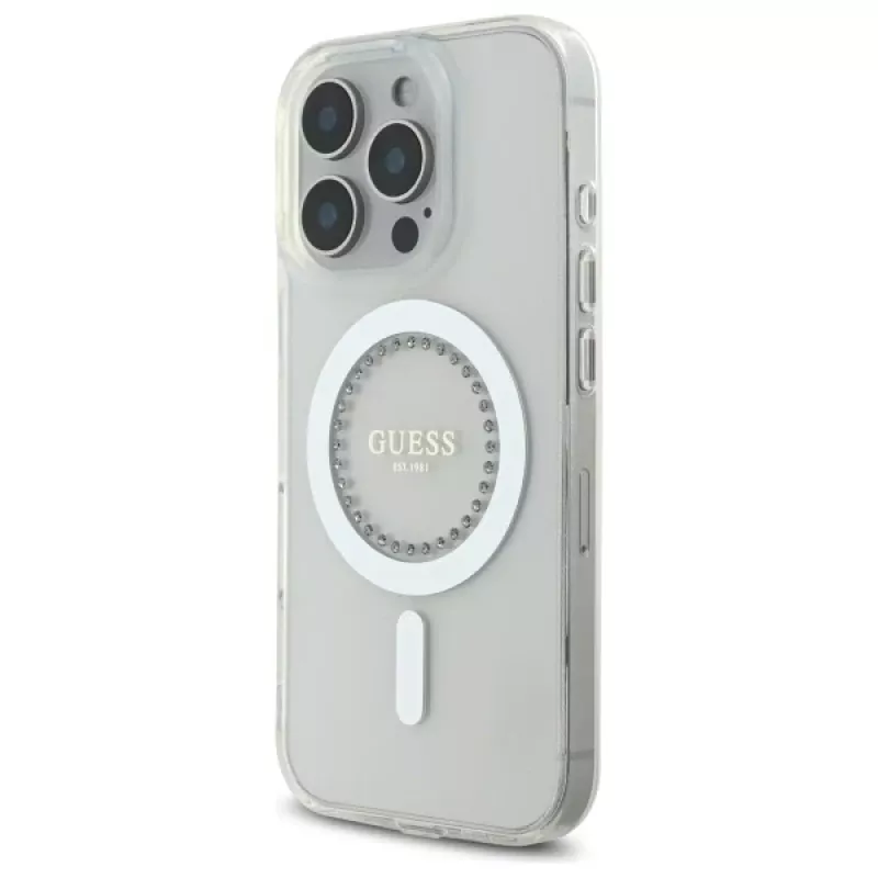 Guess GUHMP16LPFTDTEH puzdro pre Apple iPhone 16 Pro 6,3 palca biela IML kamienky MagSafe