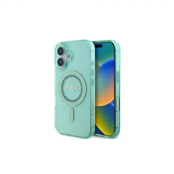 Guess GUHMP16SPFTDTEN iPhone 16 6,1 palca zelené puzdro IML Rhinestones MagSafe