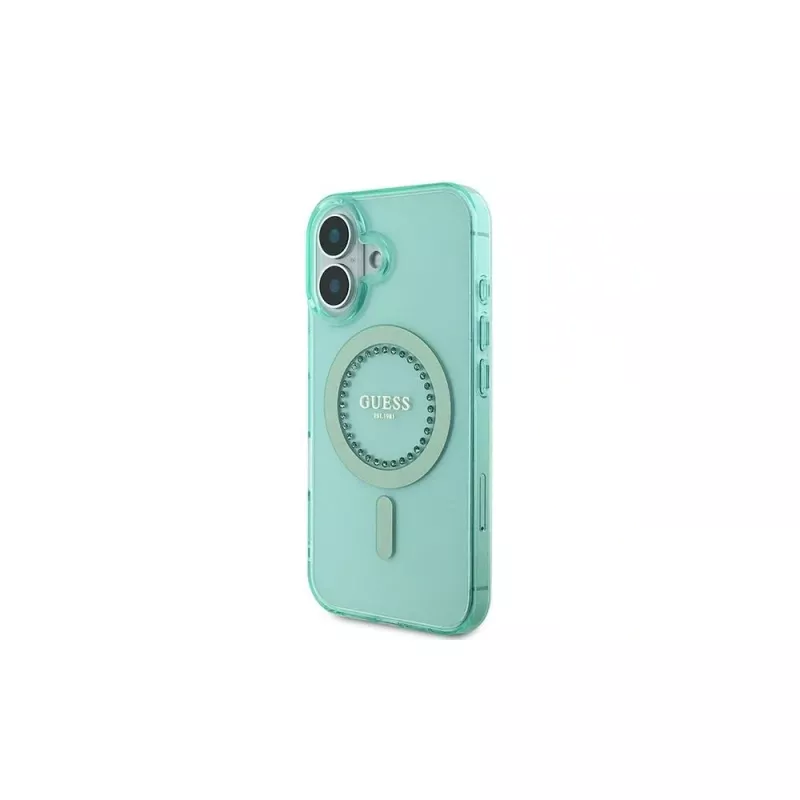 Guess GUHMP16SPFTDTEN iPhone 16 6,1 palca zelené puzdro IML Rhinestones MagSafe