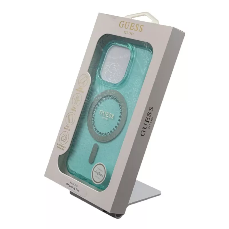Guess GUHMP16LPFTDTEN iPhone 16 Pro 6,3 palca puzdro IML Rhinestones MagSafe zelená