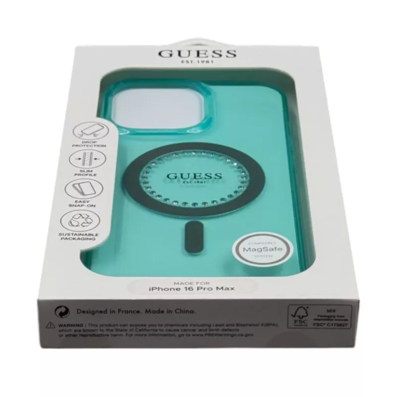 Guess IML Rhinestones MagSafe puzdro pre iPhone 16 Pro Max (zelená)