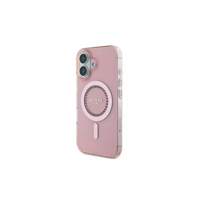 Guess IML Rhinestones MagSafe puzdro pre iPhone 16 (pink)
