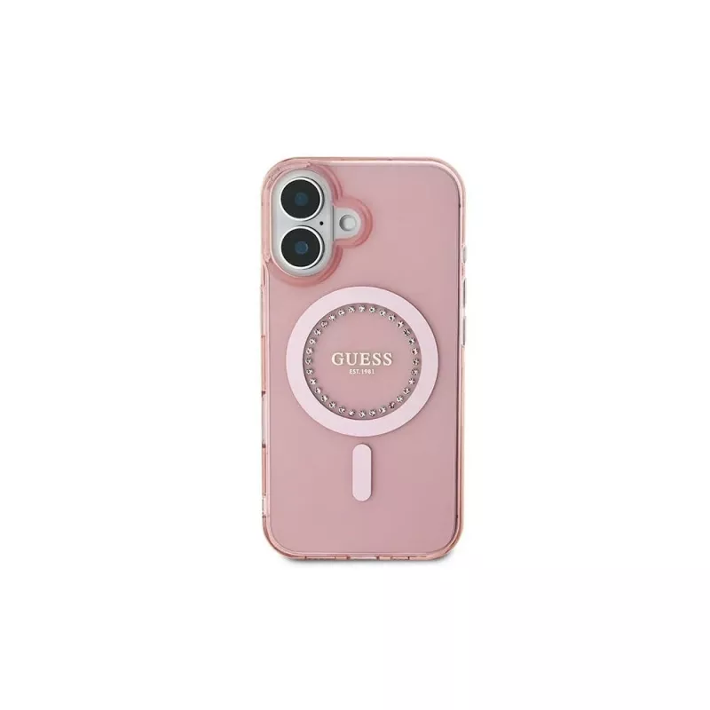 Guess IML Rhinestones MagSafe puzdro pre iPhone 16 (pink)