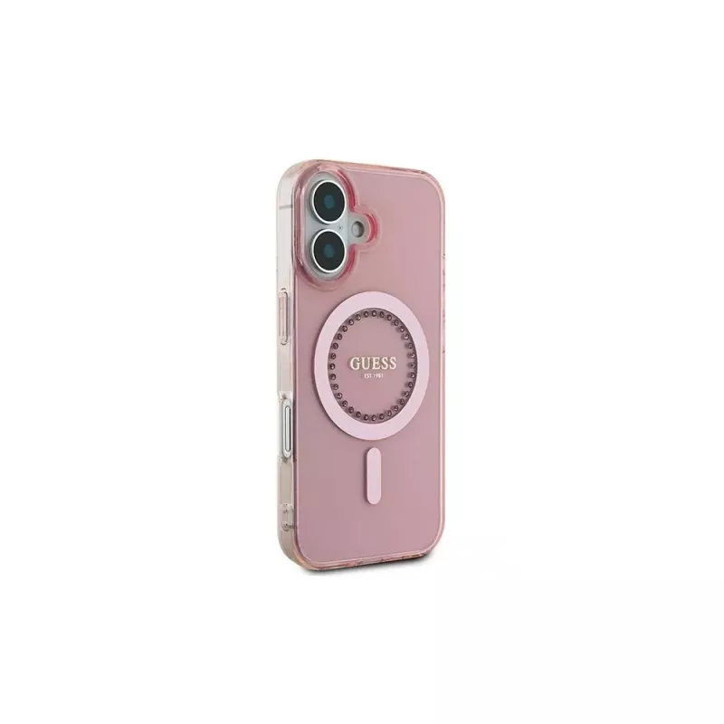 Guess IML Rhinestones MagSafe puzdro pre iPhone 16 (pink)