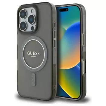 Guess GUHMP16LHFGEREK puzdro IML Glitter Circle MagSafe pre iPhone 16 Pro 6,3 čierna