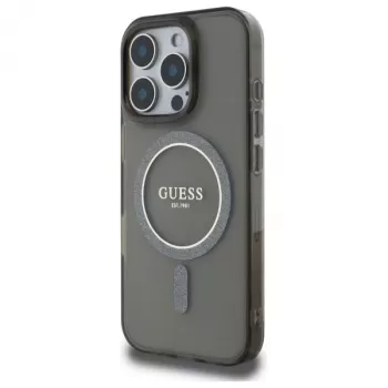 Guess GUHMP16LHFGEREK puzdro IML Glitter Circle MagSafe pre iPhone 16 Pro 6,3 čierna