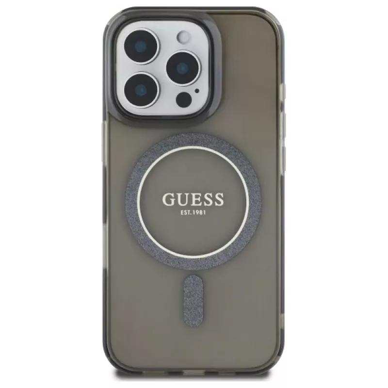 Guess GUHMP16LHFGEREK puzdro IML Glitter Circle MagSafe pre iPhone 16 Pro 6,3 čierna