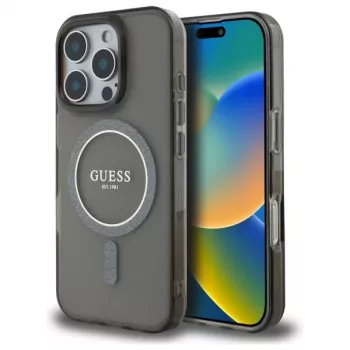 Guess GUHMP16XHFGEREK puzdro IML Glitter Circle MagSafe pre iPhone 16 Pro Max 6,9 palca čierna