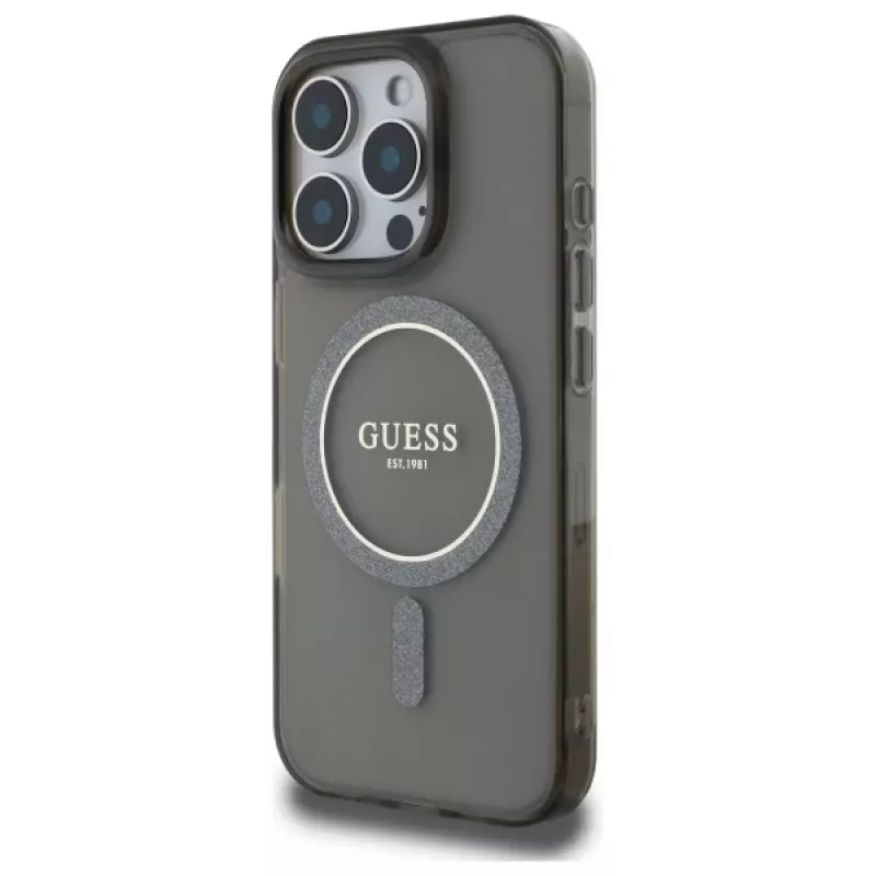 Guess GUHMP16XHFGEREK puzdro IML Glitter Circle MagSafe pre iPhone 16 Pro Max 6,9 palca čierna