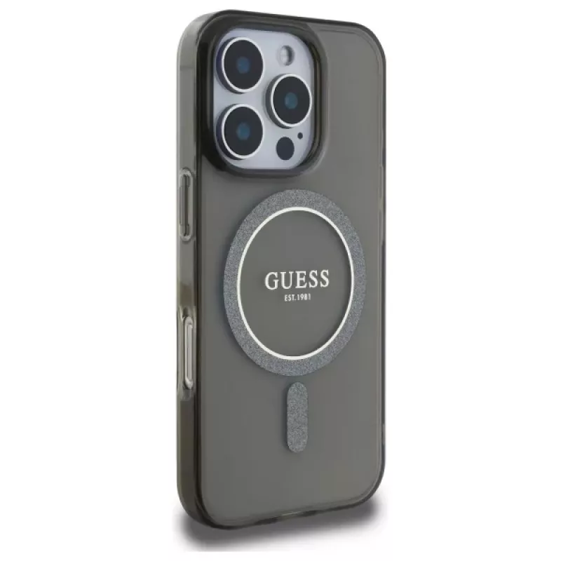 Guess GUHMP16XHFGEREK puzdro IML Glitter Circle MagSafe pre iPhone 16 Pro Max 6,9 palca čierna