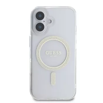 Guess GUHMP16SHFGERET iPhone 16 transparentné puzdro IML Glitter Circle MagSafe