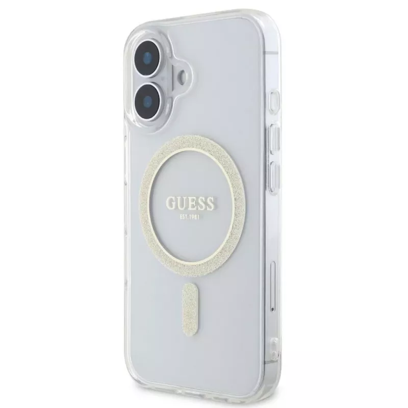 Guess GUHMP16SHFGERET iPhone 16 transparentné puzdro IML Glitter Circle MagSafe