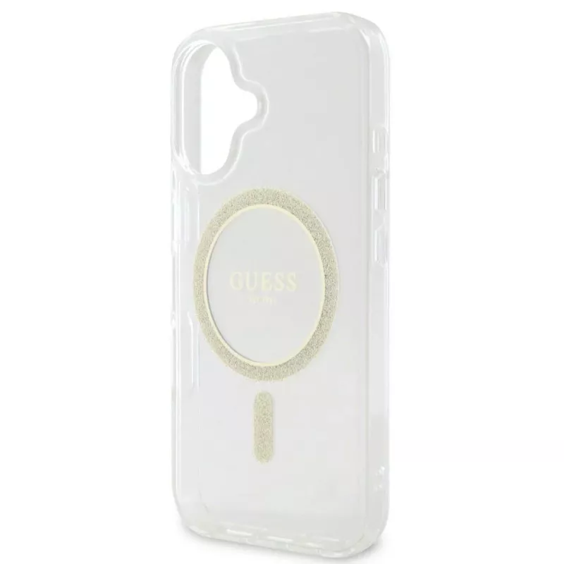 Guess GUHMP16SHFGERET iPhone 16 transparentné puzdro IML Glitter Circle MagSafe