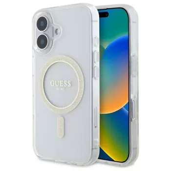 Guess GUHMP16MHFGERET iPhone 16 Plus 6,7 palca transparentné puzdro IML Glitter Circle MagSafe