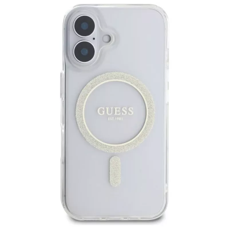 Guess GUHMP16MHFGERET iPhone 16 Plus 6,7 palca transparentné puzdro IML Glitter Circle MagSafe